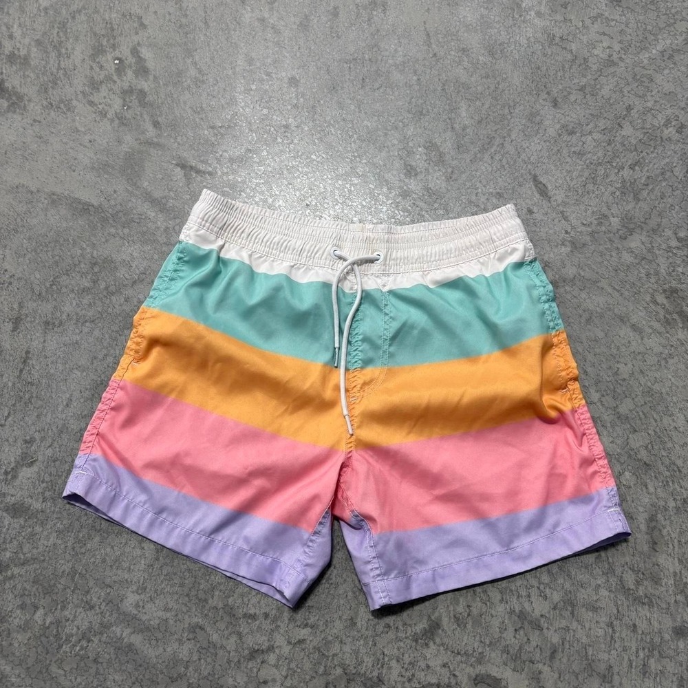 Maamgic Striped Swim Trunks Men's XS Blue White Orange Pink Board Shorts